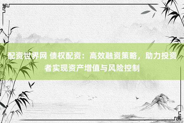 配資世界網(wǎng) 債權(quán)配資：高效融資策略，助力投資者實現(xiàn)資產(chǎn)增值與風(fēng)險控制