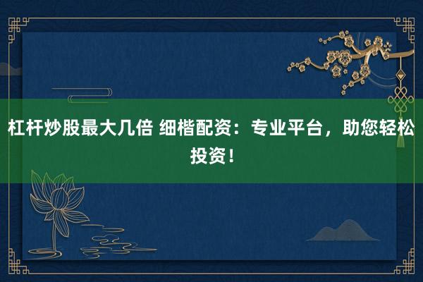 杠桿炒股最大幾倍 細楷配資：專業(yè)平臺，助您輕松投資！