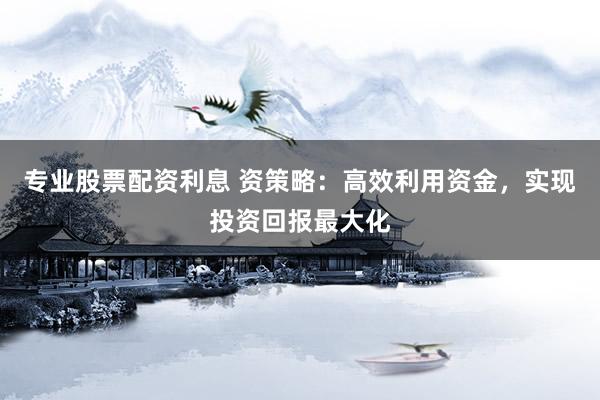 專業(yè)股票配資利息 資策略：高效利用資金，實現(xiàn)投資回報最大化